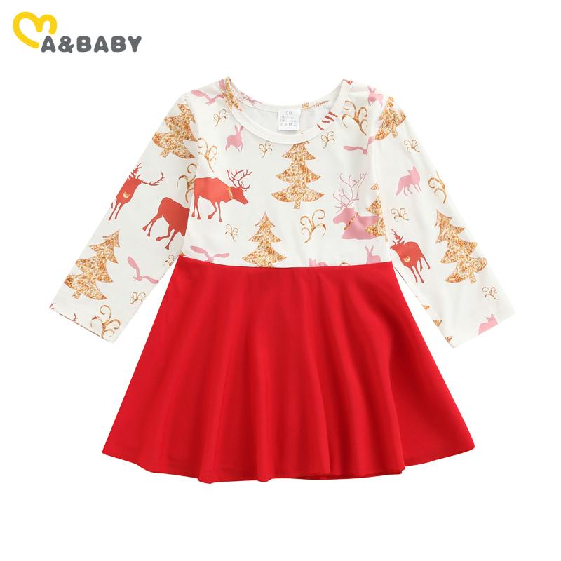 

Girl's Dresses Ma&Baby 1-5Y Toddler Kid Girls Christmas Red Dress Long Sleeve Deer Print Party For Girl Xmas Costume D84, Red;yellow