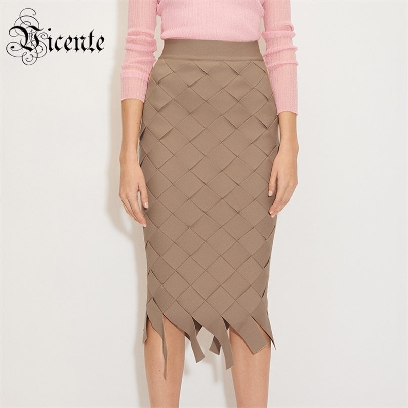 

Chic Trendy Plaid Braided Design Celebrity Party Club Bandage Girl Knee Length Skirt 210520, Beige