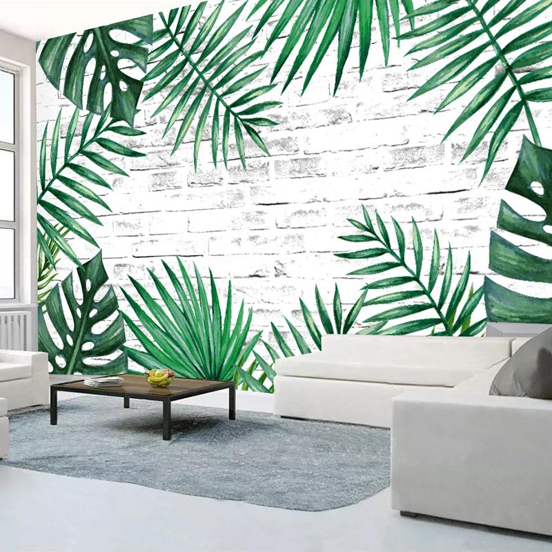 

Wallpapers Custom 3D Po Wallpaper White Brick Wall Green Leaf Watercolor Mural Modern Living Room Sofa Bedroom TV Background Home Decor, As pic