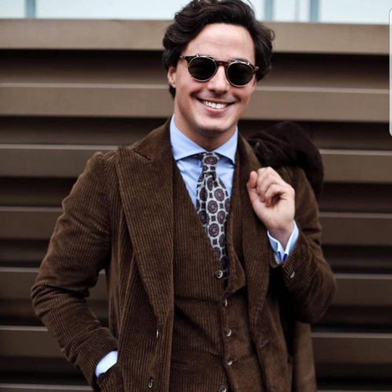 

Men's Suits & Blazers ANNIEBRITNEY Brown Corduroy 3 Piece Formal Men Suit Fall Winter Warm High Quality Peaked Lapel Custom Groom Wedding Tu