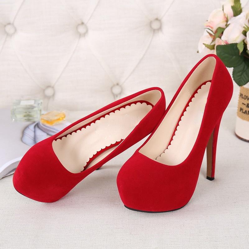 

Dress Shoes 14cm Extreme High Heels Ladies Platform 4cm Waterproof Flock Party Sexy Stiletto Women's Size 46 Round-Toe2021, Black