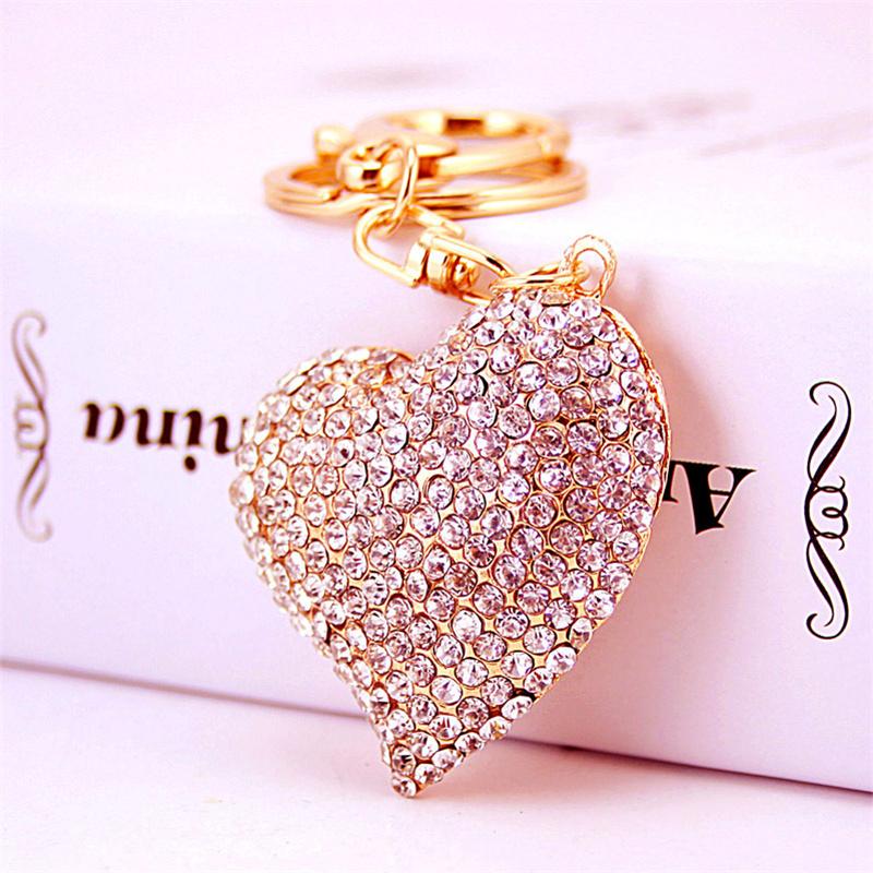 

Keychains Brand Heart Crystal Rhinestone Key Chain Holder Women Car Bag Pendant
