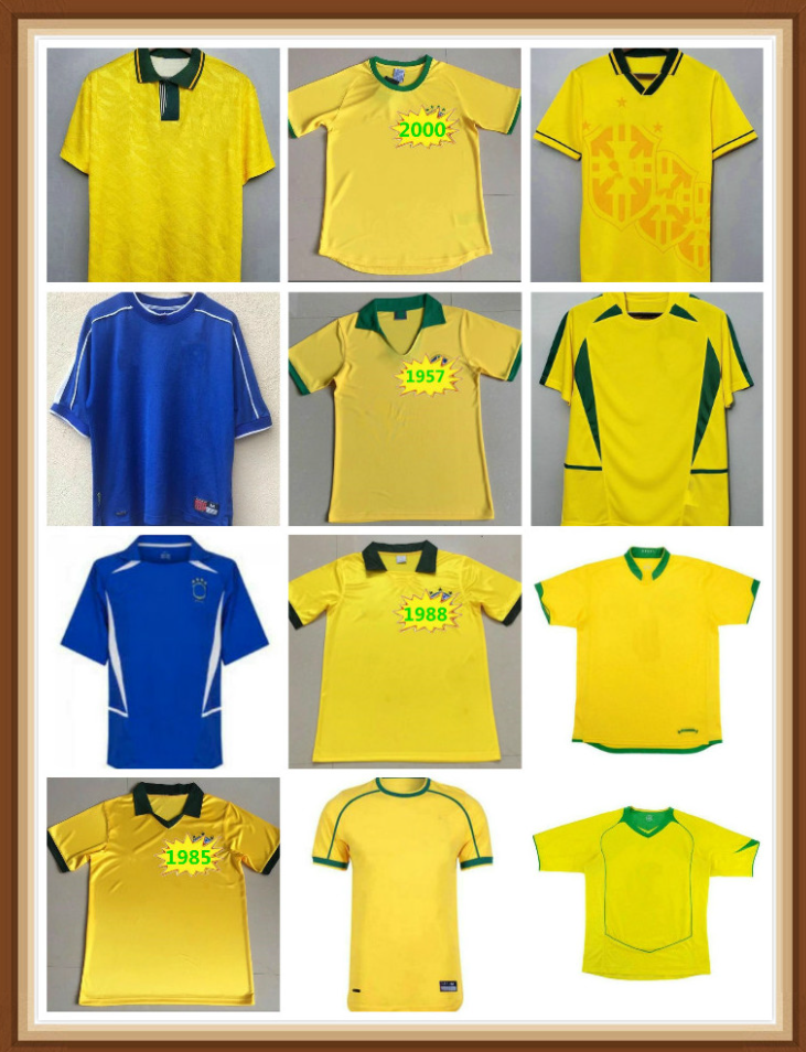 

94 98 20 02 04 06 BRAZlL retro soccer jersey ronaldo ROMARIO KAKA RONALDINHO maillot de futol r.carlos BraziI brazilian Football shirt 10, Black