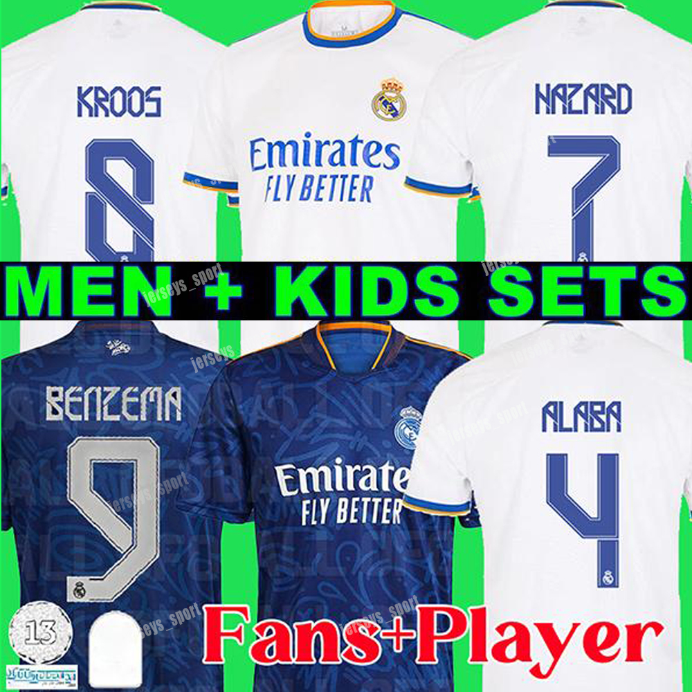

21 22 REAL MADRID soccer jerseys HAZARD ALABA BENZEMA ASENSIO MODRIC MARCELO Isco 2021 2022 home away football shirts kids kit + men, Away adult fans ucl
