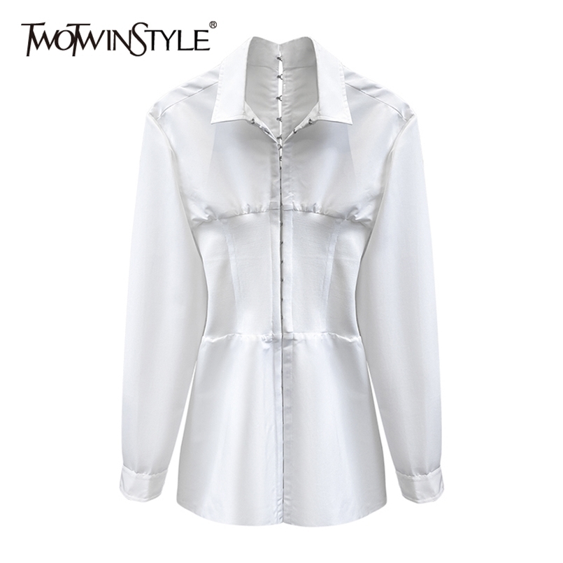 

White Elastic Shirt For Women Lapel Long Sleeve Minimalist Casual Blouse Female Fashion Clothing Spring 210524, Black