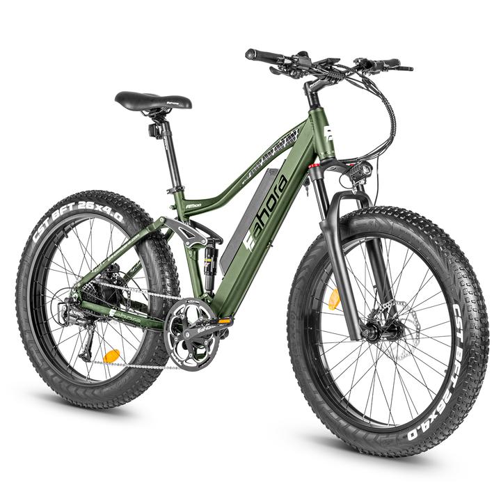 

Eahora AM200 26in Fat-Tire 500W E-PAS Mountain Electric Bike 48V 10.4Ah Samsung Battery, Army green
