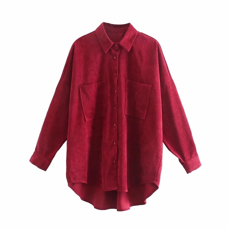 

Nlzgmsj Women Fashion Pockets Oversized Corduroy Shirts Vintage Long Sleeve Asymmetric Loose Female Blouses Chic Tops 210628, Khaki