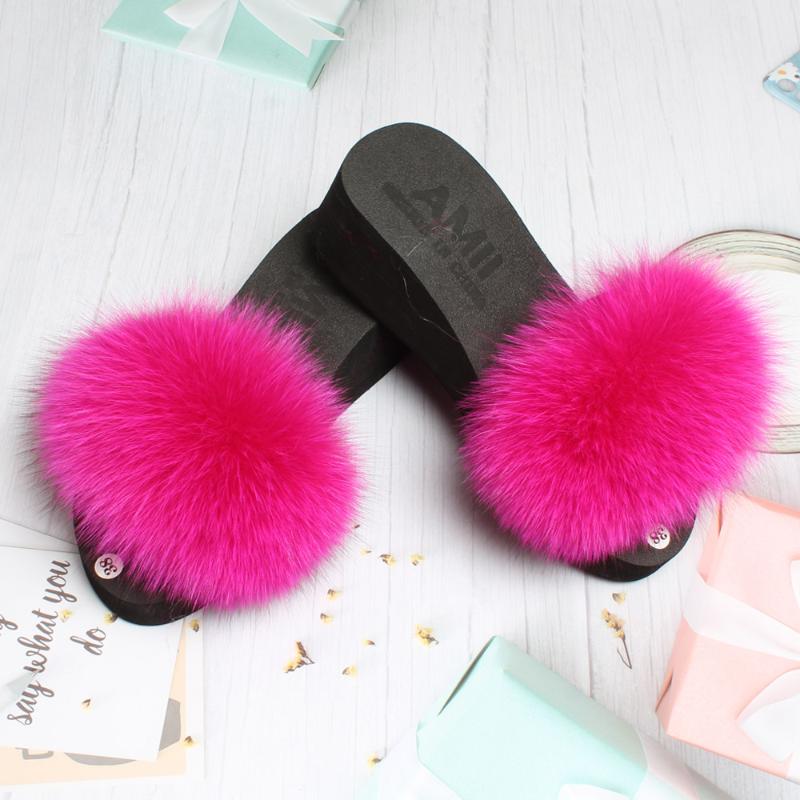 

Dress Shoes Summer Women Slippers Real Fur Slide Female Indoor Flip Flops Fashion Natural Sandals Fluffy Furry, Color 14