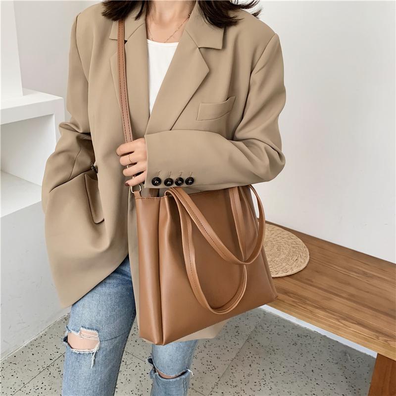 

Evening Bags Women's Shoulder Bag Solid Color Soft Leather Large Capacity Big Crossbody Tote Handbags Wholesale 2021 Fashion Simple, Black