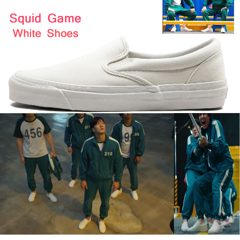 

squid game van old skool White Slip-On canvas shoes for men women fear of god Triple Black Red Pink Green Slip on Skateboard Sports Sneakers, #2