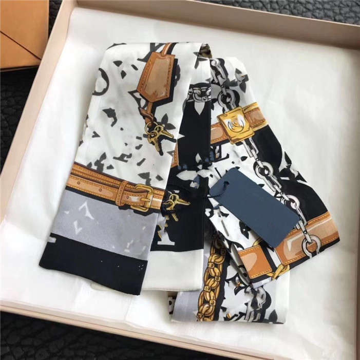 

2021Hot classic Silk HANDBAG Bag scarf Headbands New women letter flower silk scraves Top grade silk bag scarf hair Bands, Blue;gray