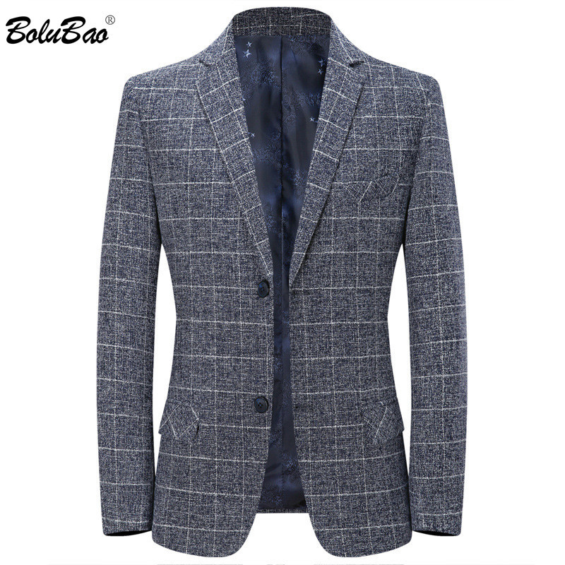 

BOLUBAO Fashion Brand Men Casual Blazer Men Slim-Fit Plaid Suit Jacket Spring Business Trend Wild Blazers Coats Male 210518, Blue gray