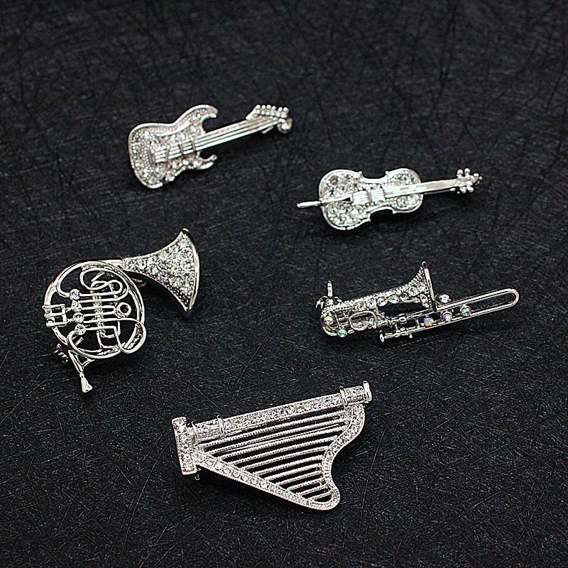 

Pins, Brooches WEIYU Trendy Rhinestone Musical Instruments Brooch Pin For Women&Men Sax Violin Harp Trombone Gitar Collar Fashion Jewelry