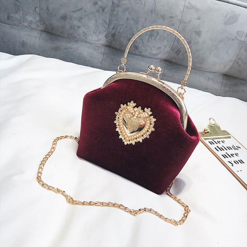 

evening bags women velvet handbag vintage heart design bag wedding party bride clutch shoulder purse