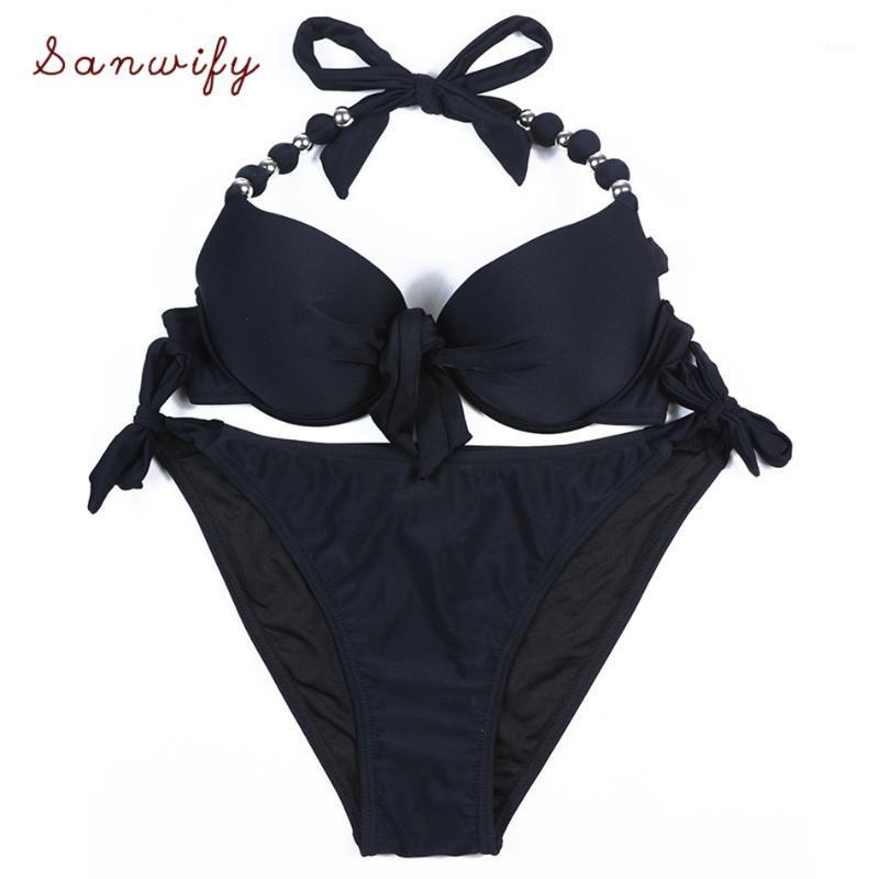 

Women' Swimwear Simwear Women 2021 Solid Bikini Set Sexy Push Up Swimsuit Bathing Suit Beach Wear Plus Size Xxl, Black
