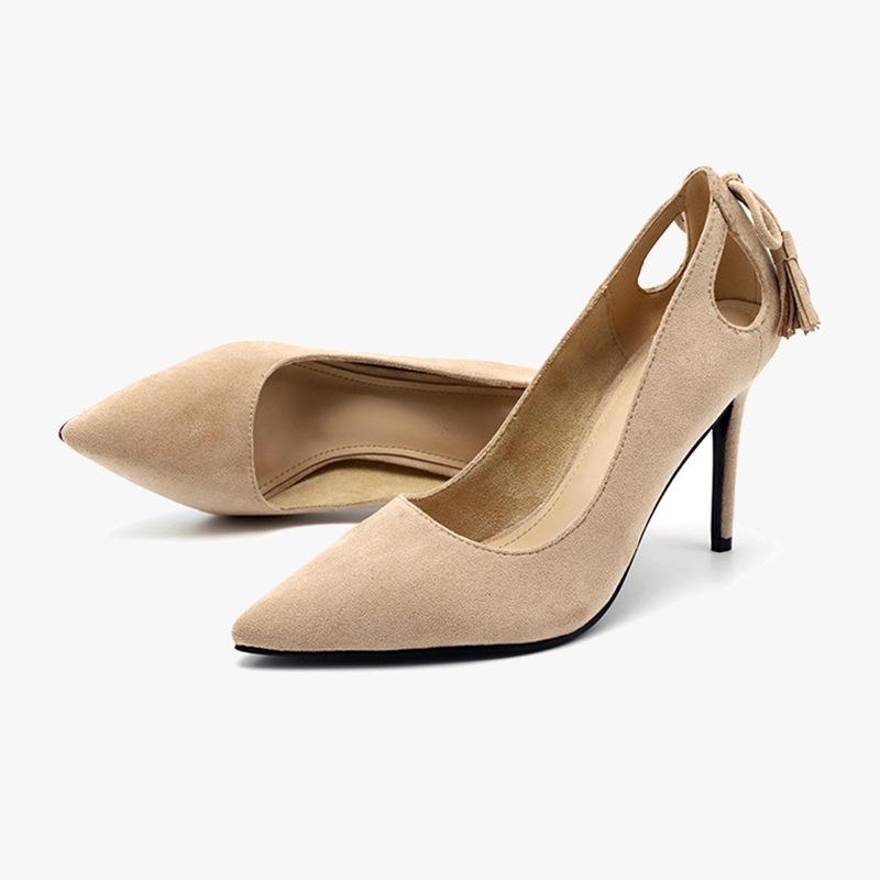 

Dress Shoes Women Flock High Heels Pumps Ladies Office Pointed Toe, Black