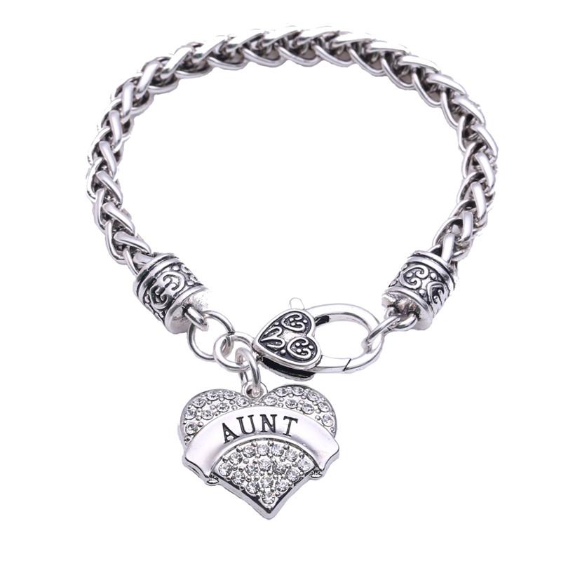 

Charm Bracelets In 2021 Female Bracelet Heart Pendant Gift For Family Member AUNT Written Beautiful Crystals Zinc Alloy Drop