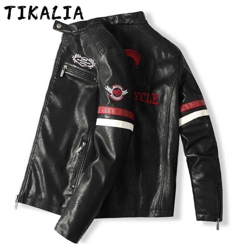 

Men Leather Jacket Fashion Clothing Men Motor Jacket Stand Collar Patchwork Slim Thin Autumn Jacket PU Artificial Leather 211110, Blue4