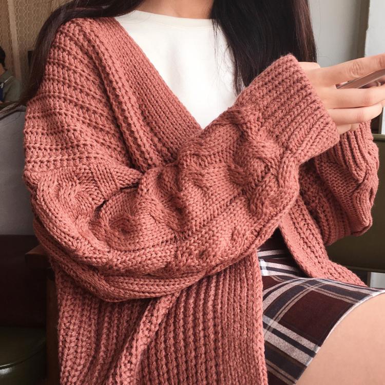 

Women's Sweaters 2021 Women Knitting Long Sleeve Cardigan Female Solid Casual Soft Loose Knitted Jacket Autumn Winter Sweater Jumper, Brown
