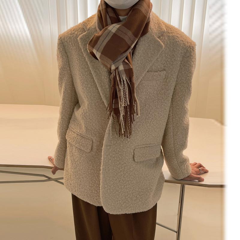

Men's Suits & Blazers SYUHGFA Clothing Tide Koean Casual Lambswool Suit Coat For Male 2022 Winter Loose Simple Long Sleeve Size, White;black