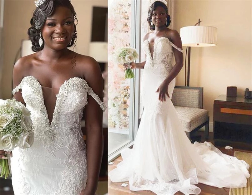 

Sparkly Crystal Deep V neck Wedding Dress Bridal Gowns Off the shoulder South African Applique Lace Beaded Short Sleeves Vestido De Arabic, Light sky blue