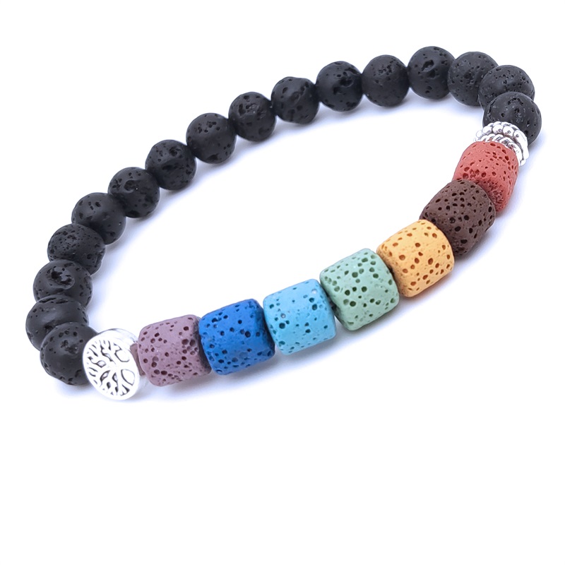 

Tree of life Charms Healing 7 Chakras cylinder Lava Stone Beaded Bracelet Essential Oil Diffuser Bracelets Hand Strings for women Men