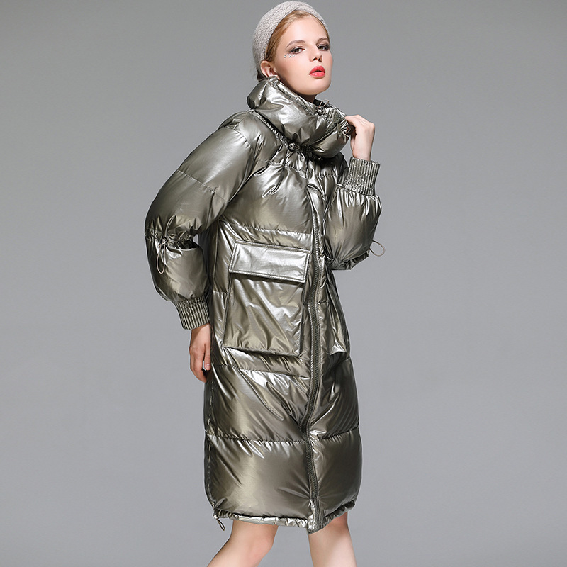 

down jacket winter coat white duck women's 2021 long knee stand collar korean loose thickened wear, Black