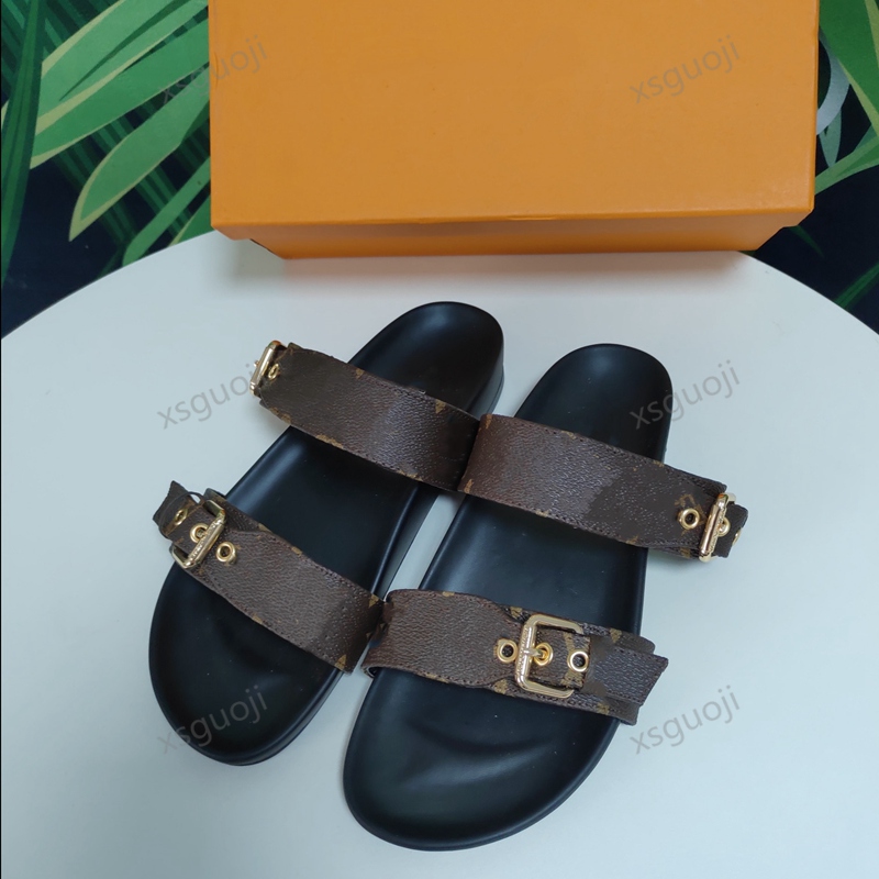 

Sandal Luxury BOM DIA FLAT MULE Designer Lady Slipper Gentlemen Colorful Canvas Letter Anatomic Leather, Black;grey