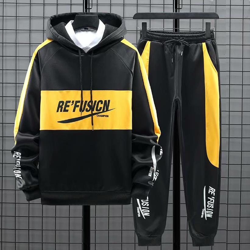 

fashion sets hip hop trend men tracksuits pullover hoodies casual harajuku streetwear sweatpants spring autumn clothing, Gray