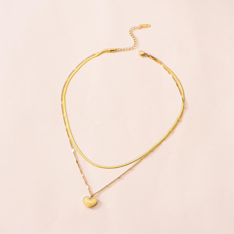 Stainless Steel 2 Layer Gold Color Heart Necklaces Snake Bone Chain Choker 2021 Female Fashion Collier Pendant-image-697470169