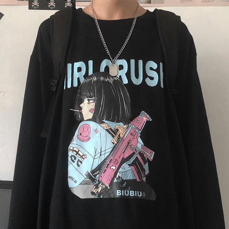 

Women's T-Shirt 2021 Black Long Sleeve Tshirt Streetwear Oversized Cartoon T Shirt Harajuku Japan Ninja Tops Funny Casual Gothic Female
