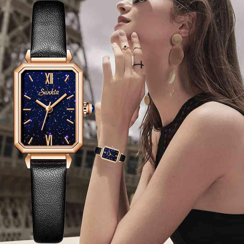 

Fashion Women Watches Top Brand Luxury Ladies Bracelet Watch Waterproof Womens Quartz Wristwatch Square Clock Relogio Feminino 210517, Rose gold black