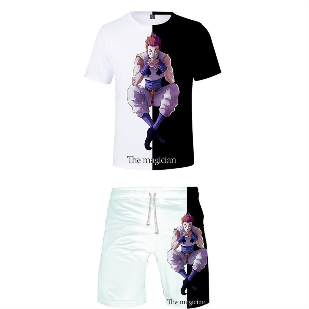 

3d shorts t shirt men tracksuits set women hisoka fashion harajuku print summer mens, Gray