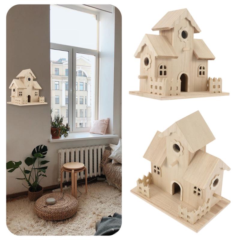 

1pc Birds Living Nest Durable Home Decoration Wooden Birdhouse Breeding Box For Bird Cages