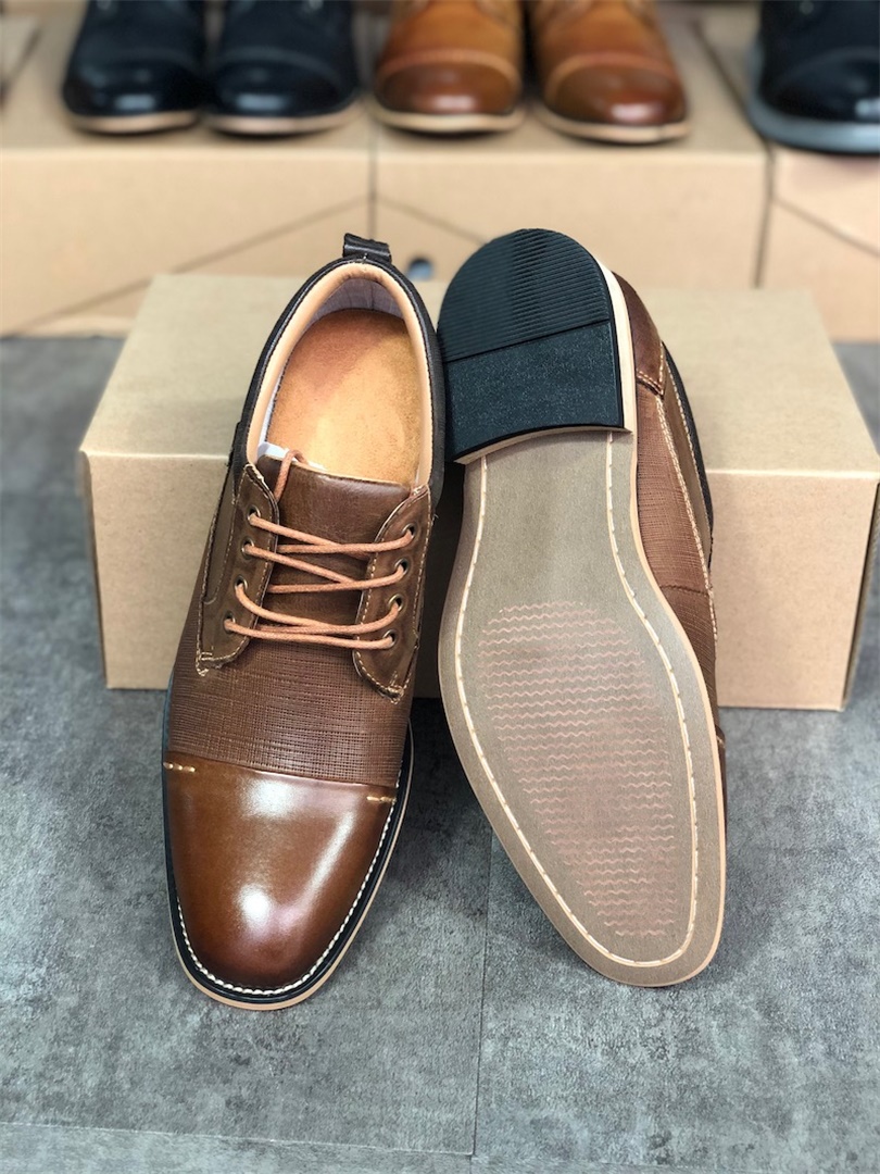 

Genuine Leather Dress Shoes Men Top Quality Brogues Oxfords Business Shoe Designer Loafer Classic Lace up Office Party Trainers With Box 013, Brown