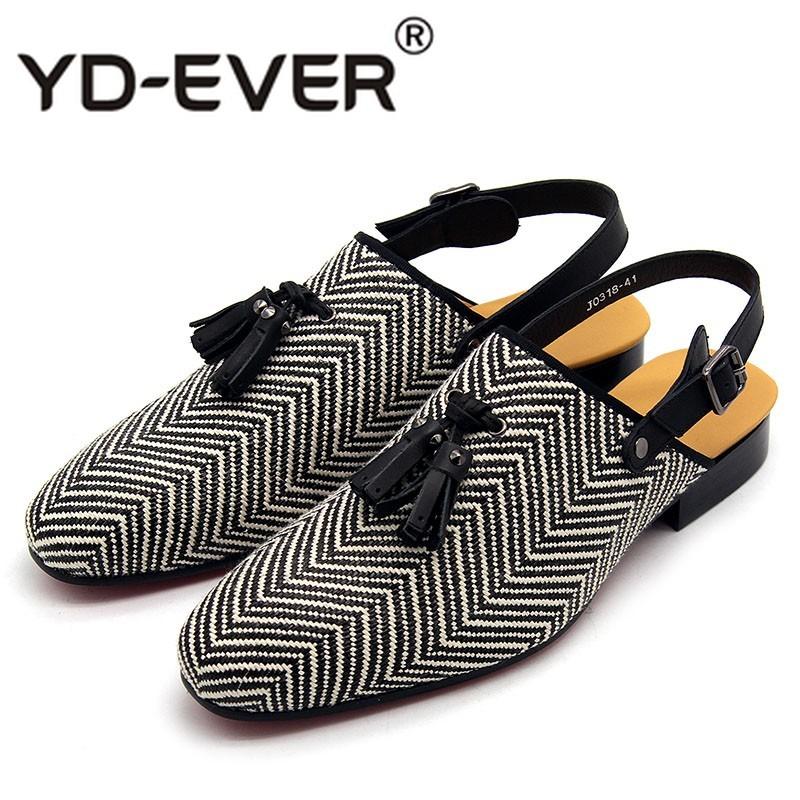 

Sandals Designer 2021 Back Buckle Srap Men Fashion Slip On Tassel Loafers Summer Flat Baotou Ripple Slippers Outdoor, Black