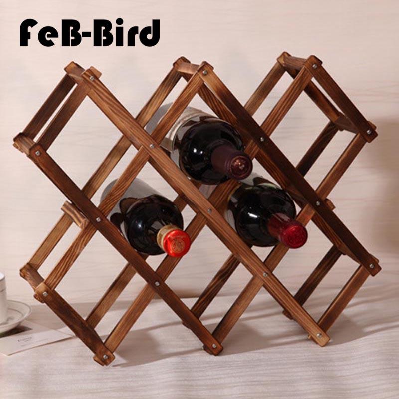 

Tabletop Wine Racks Luxury Wood Folding Foldable Stand Wooden Holder 10 Drink Bottles Kitchen Bar Display Shelf