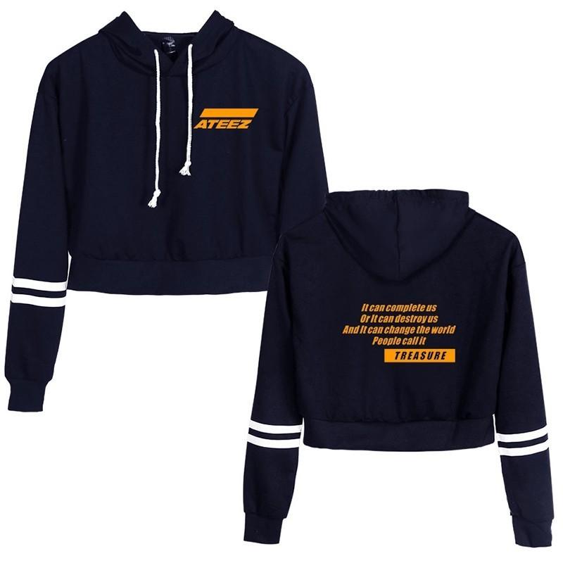 

Women's Hoodies & Sweatshirts Ateez Kpop Women Korean Navel Sweatshirt Printed Cool Sexy Stylish Harajuku Pullover Streetwear, White