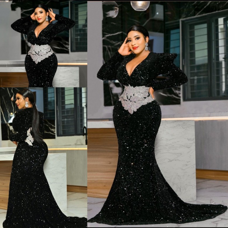 

Sexy Deep V Neck Plus Size Evening Dresses Mermaid Prom Dress For Women Sequin Black Party Gowns robe de soirée de mariage, Orange