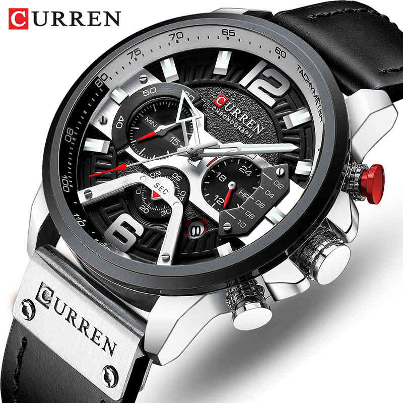 

Top Brand CURREN Fashion Men Watches Military Leather Waterproof Quartz Wristwatch Male Sport Chronograph Relogio Masculino 210517, Gold blue