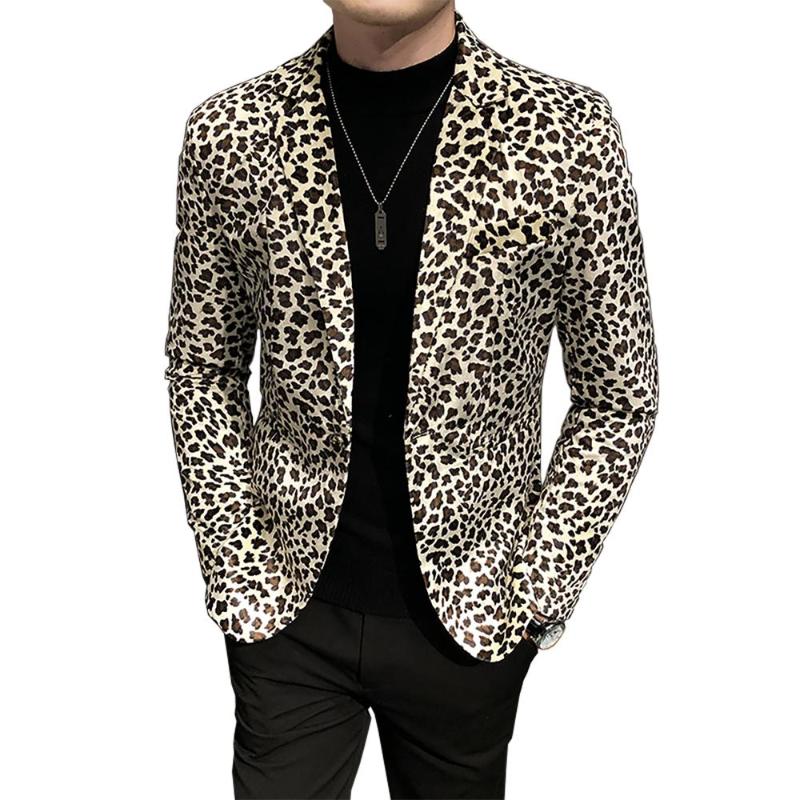 

Men's Suits & Blazers 2021 Boutique Fashion Leopard Print Mens Casual Blazer Wedding Dress Male Slim Suit Jacket, Black