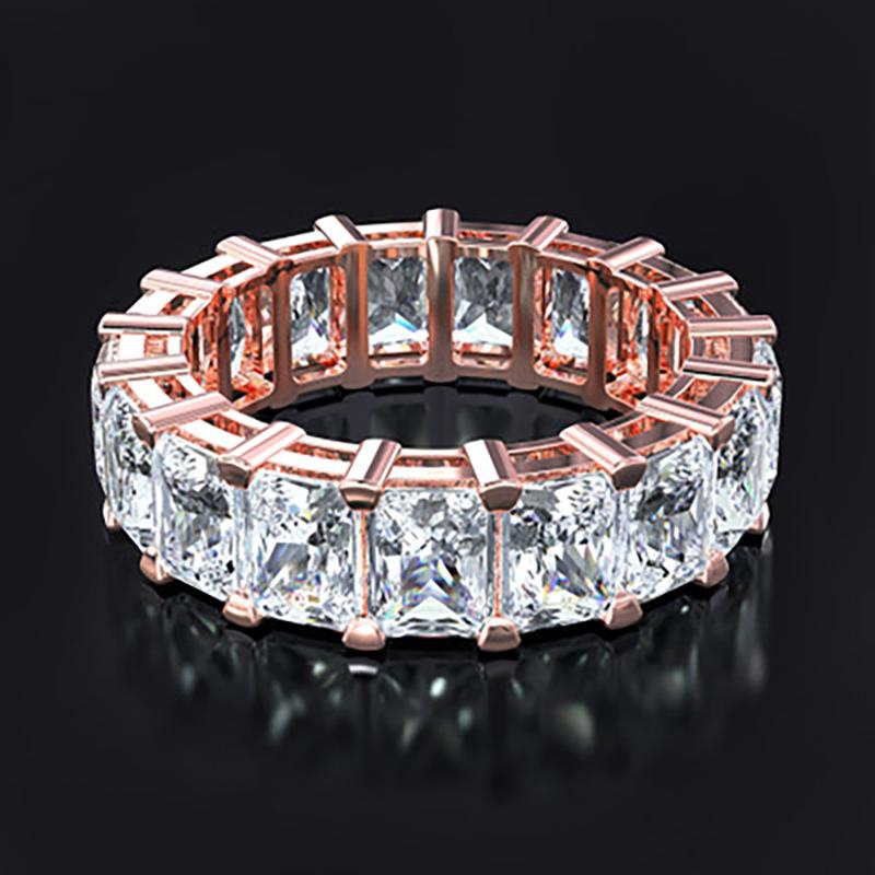 

Cluster Rings Classical Sterling Silver Rose Gold Color CZ Eternity Proposal Ring For Women Wedding Engagement Bands Fine Jewelry