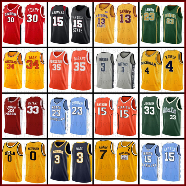 

NCCA LeBron Bryant James Kevin Kyrie Durant Irving Harden Westbrook Texas longhorns Basketball Jersey Stephen Michael Curry Allen Trae Iverson college Jersey x25, Ncaa