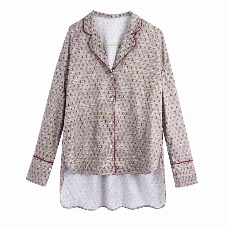 

Autumn Vintage Printed Button Up Shirt Women Collared Long Sleeve Top Woman Fashion Sleepwear Style Loose Casual Blouse 210519, Print