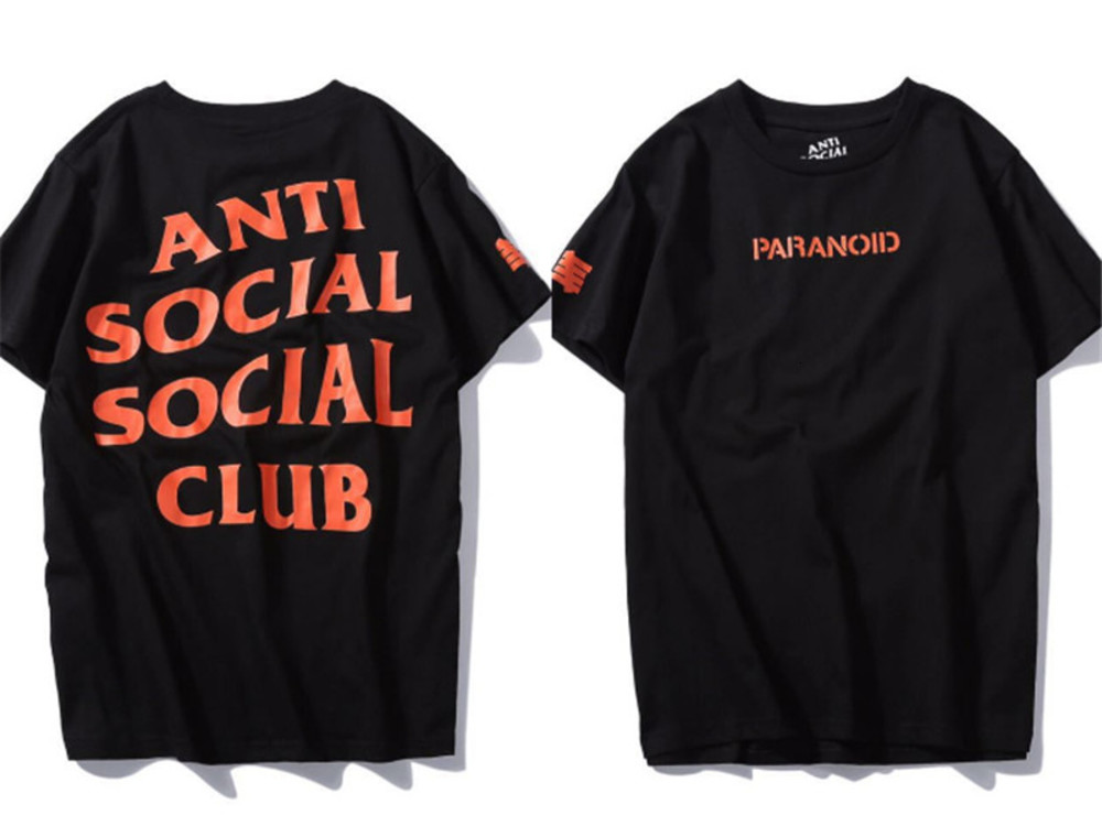 

GD kanye with assc letter UND joint short sleeve t-shirt anti social club beautiful tide male and female couple, White;black