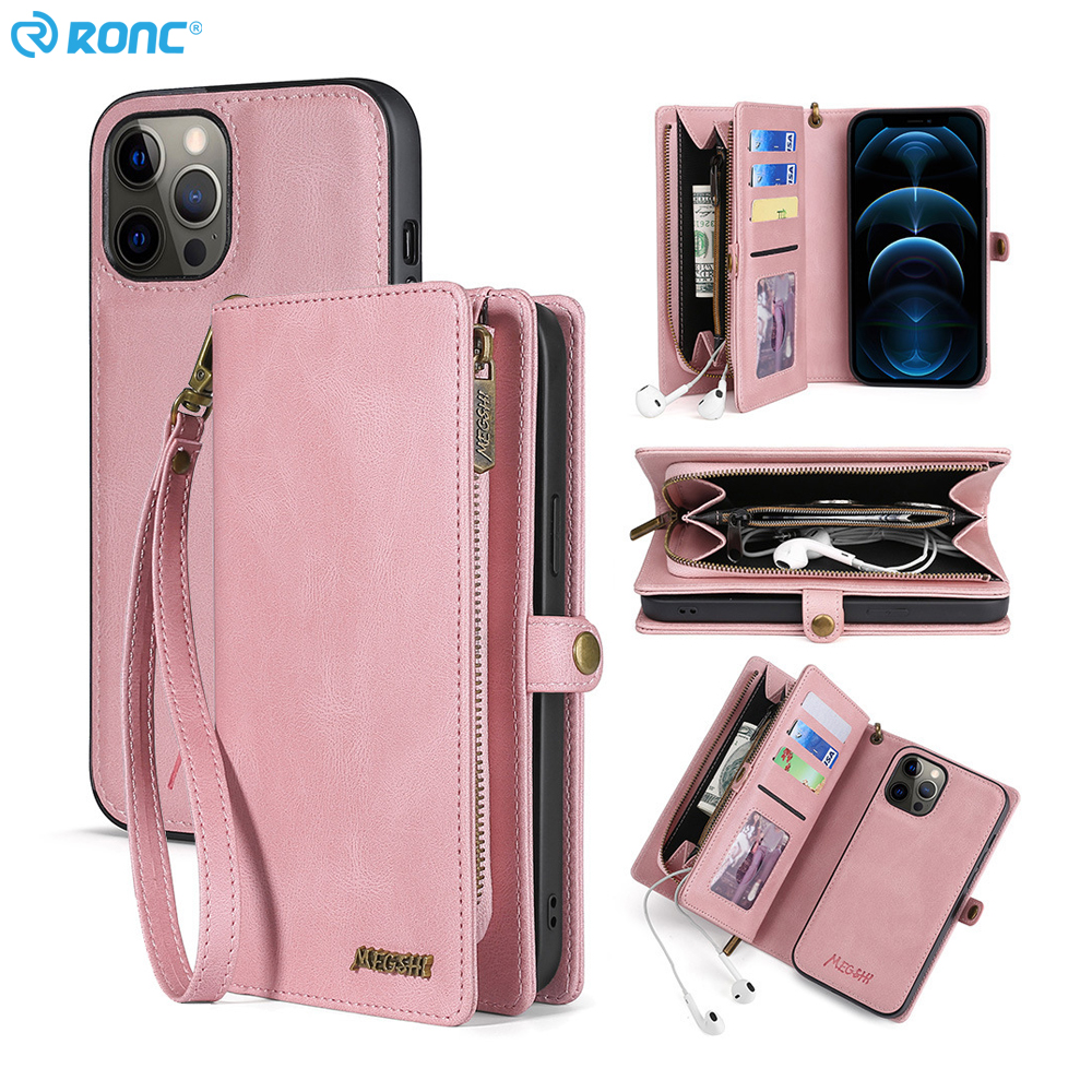 

Wallet Style Mobile Leather Phone Cases for Apple IPhone 11 12 Mini 13 Pro Max X XS XR 7 8 Plus Protective Shell with Card Bag, Black