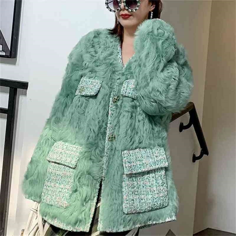 

Vintage Autumn Fur Coat Female Women Winter Clothes Office lady Korean Sheep Shearling Tops 210519, Bl