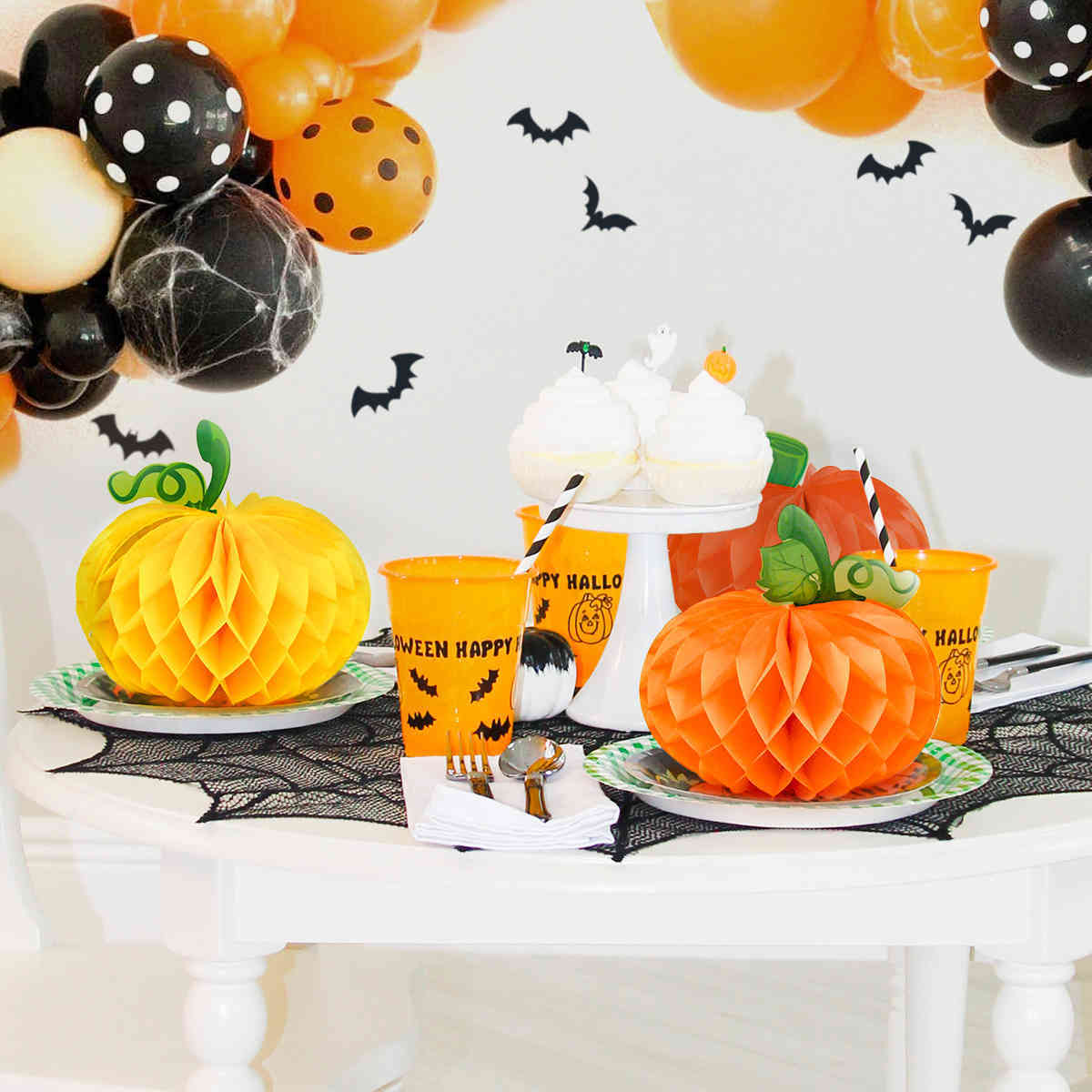 

3-color pumpkin paper honeycomb Halloween creative decoration window kindergarten party decoration