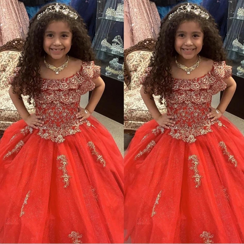 Robes de litière de broderies en or scintillant pour les filles de mariage pour les enfants en tout-petits robes de fête d'anniversaire