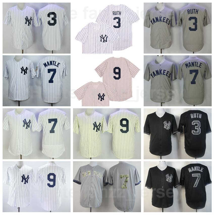

1929 Retro 1951 Vintage 1961 3 Babe Ruth Baseball Jersey Retire 9 Roger Maris Cooperstown Flexbase Cool Base All Stitched Pinstripe White Grey Navy Blue Top, 3 grey